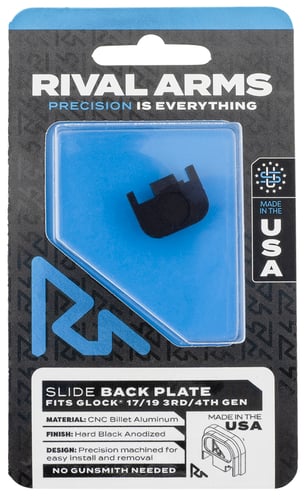 Rival Arms RA43G001A Slide Back Cover Plate  Double Stack Black Anodized Aluminum for Glock 17, 19 Gen3-4