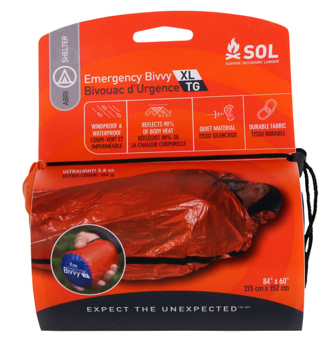 Survive Outdoors Longer 01401139 Emergency Bivvy Warmth Waterproof Orange XL Aluminum-Coated Polyethylene