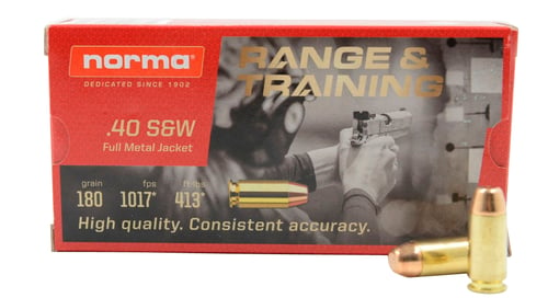 Norma Ammunition (RUAG) 620740050 Range & Training  40 S&W 180 gr 310 fps Full Metal Jacket (FMJ) 50 Bx/20 Cs