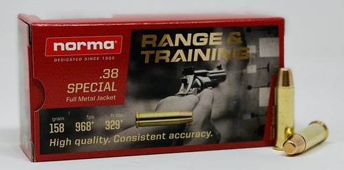 Norma Ammunition (RUAG) 620540050 Range & Training  38 Special 158 gr 295 fps Full Metal Jacket (FMJ) 50 Bx/20 Cs