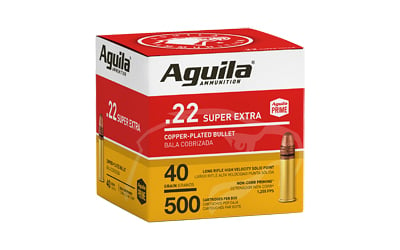 Aguila 1B221115 Super Extra Rimfire 22 LR 40 gr Copper Plated Solid Point 500 Per Box/ 4 Case