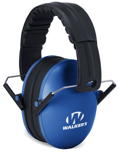 Walkers GWP-FCM-BLW Passive Folding Muff Polymer 23 dB Over the Head Blue Ear Cups w/Black Band & White Logo