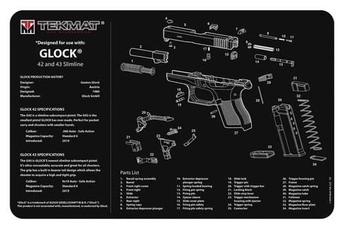 TekMat TEKR20GLOCK4243 Glock 42/43 Ultra 20 Cleaning Mat Glock 42/43 Parts Diagram 15
