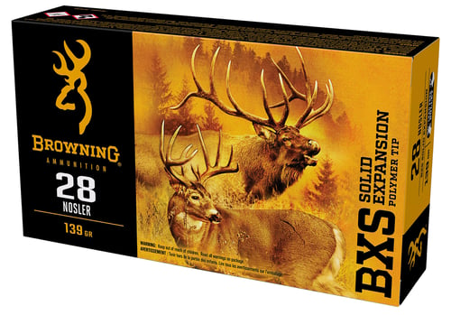 Browning Ammo B192400281 BXS Copper Expansion 28 Nosler 139 gr Lead Free Solid Expansion Polymer Tip 20 Per Box/ 10 Case