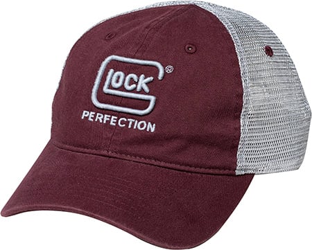 Glock AP95881 Relaxed  Maroon Mesh Hat, Distressed Denim-Like Fabric Front w/Mesh Back, Unstructured Fit w/Snapback, Embroidered Glock Log