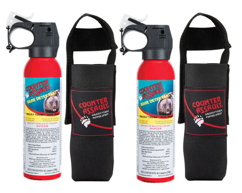 Counter Assault 15067015 Bear Spray  Capsaicin Range 32 ft-7 Seconds 8.10 oz 2 Cans, 2 Holsters Includes 2 Holsters