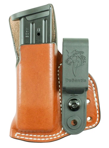 DeSantis Gunhide A85TJLLZ0 Hidden Cache Mag Pouch IWB Single Tan Leather, Belt Clip Mount, Compatible With 9mm Or 40 Magazines, Ambidextrous