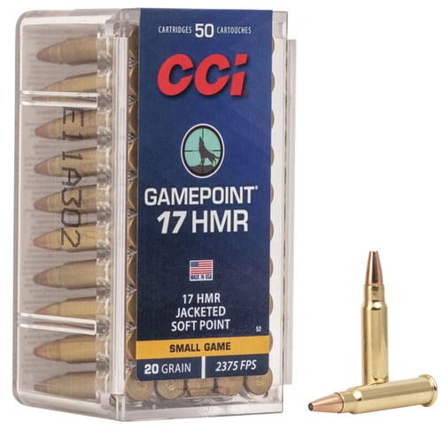 CCI 0052 Gamepoint  17 HMR 20 gr Jacketed Soft Point 50 Per Box/ 40 Case