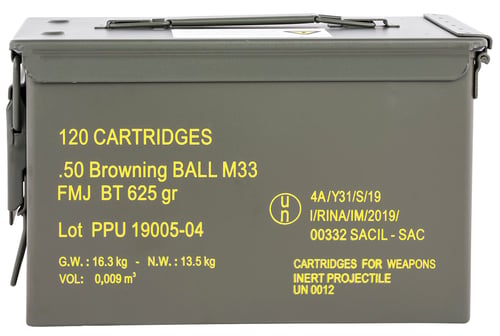 PPU PPN50MC Mil-Spec  50 BMG 625 gr Full Metal Jacket Boat-Tail (FMJBT) 120rds Ammo Can (Sold by Case)