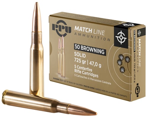 PPU PPM50 Match  50 BMG 725 gr Full Metal Jacket Solid 5 Per Box/ 20 Case