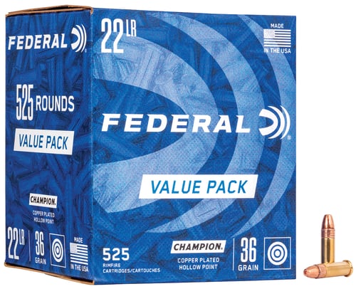 Federal 745 Champion Training Value Pack 22 LR 36 gr Copper Plated Hollow Point 525 Per Box/ 10 Case