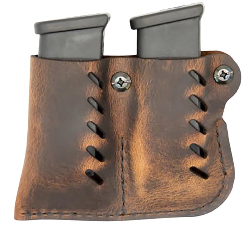 Versacarry 72221 Double Adjustable Single Stack Mag Pouch Belt Distressed Brown Leather Belt Loop Fits Glock
