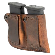 Versacarry 72222 Double Adjustable Double Stack Mag Pouch Belt Distressed Brown Leather Belt Loop Fits Glock