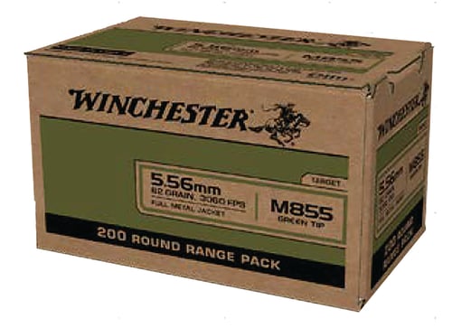 Winchester Ammo WM855200 USA M855 Green Tip 5.56x45mm NATO 62 gr Full Metal Jacket 200 Per Box/ 4 Case