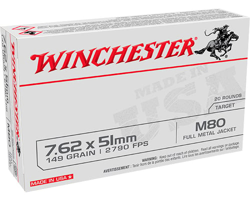 WINCHESTER USA 7.62x51 149GR FMJ 20RD 25BX/CS