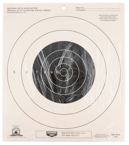 Birchwood Casey 37350 NRA 25 YD. Slow-Fire Pistol Target Bullseye Hanging Paper 25 Per Pack