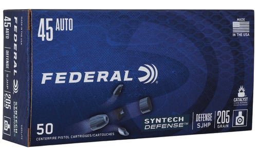 Federal S45SJT2 Syntech Defense 45 ACP 205 gr Segmented Jacketed Hollow Point 50 Per Box/ 10 Case