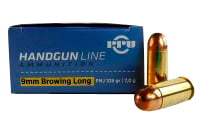 PPU PPH9BL Handgun  9mm Browning Long 108 gr Full Metal Jacket 50 Per Box/ 20 Case
