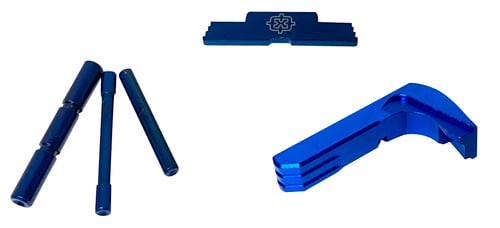 Cross Armory CRGOKBL 3 Piece Kit  Dimpled Pin Set, Extended Magazine Catch and Extended Slide Lock Blue Anodized Aluminum/Steel for Most Glock Gen1-3