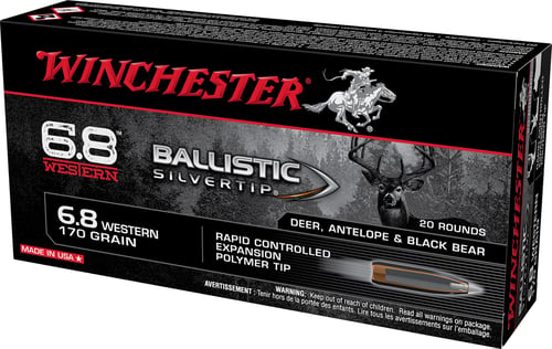 Winchester Ammo SBST68W Ballistic Silvertip  6.8 Western 170 gr Rapid Controlled Expansion Polymer Tip 20 Per Box/ 10 Case