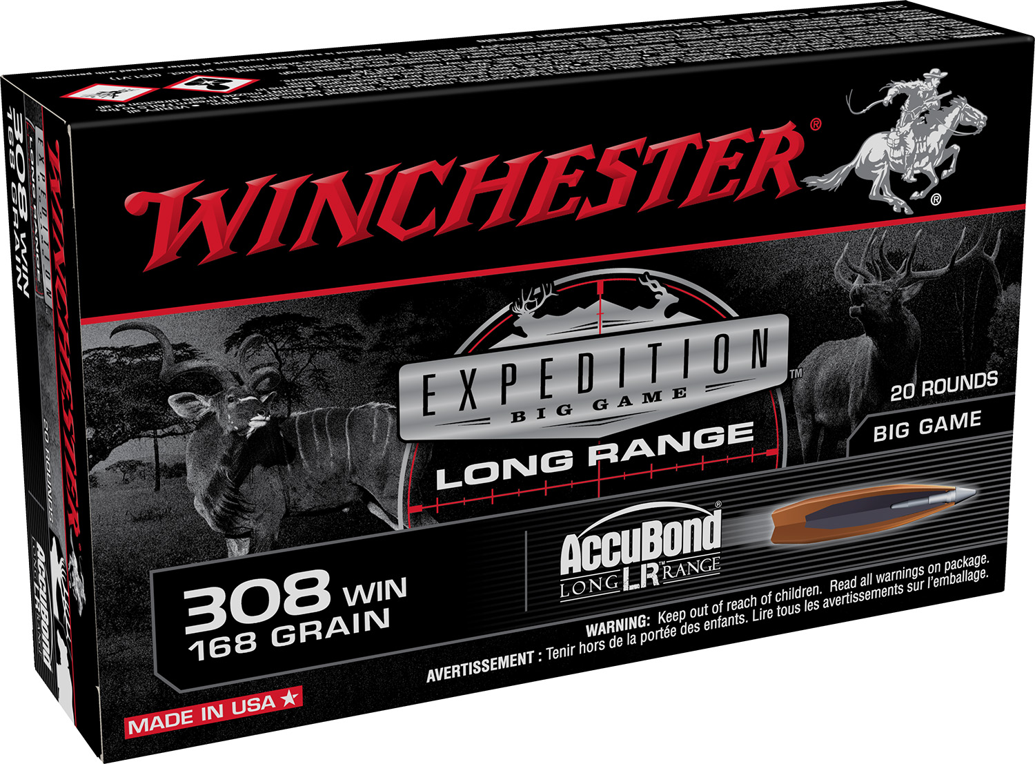 Winchester Ammo S308LR Expedition Big Game Long Range 308 Win 168 gr Nosler AccuBond Long-Range 20 Per Box/ 10 Case