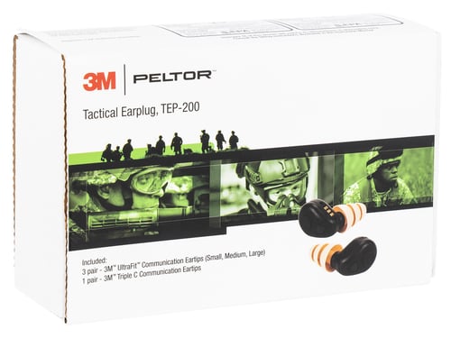 Peltor TEP200 Electronic Earplugs Tactical In The Ear Black with Orange Plugs for Military & Police Adults 1 Pair