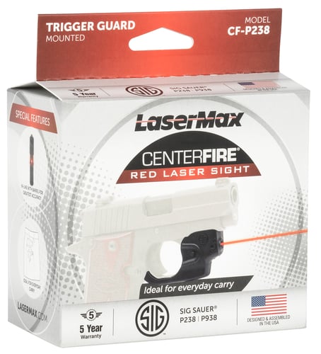 LaserMax CFP238 Centerfire Laser Red Laser with 650nM Wavelength & Black Finish for Sig P238, P938