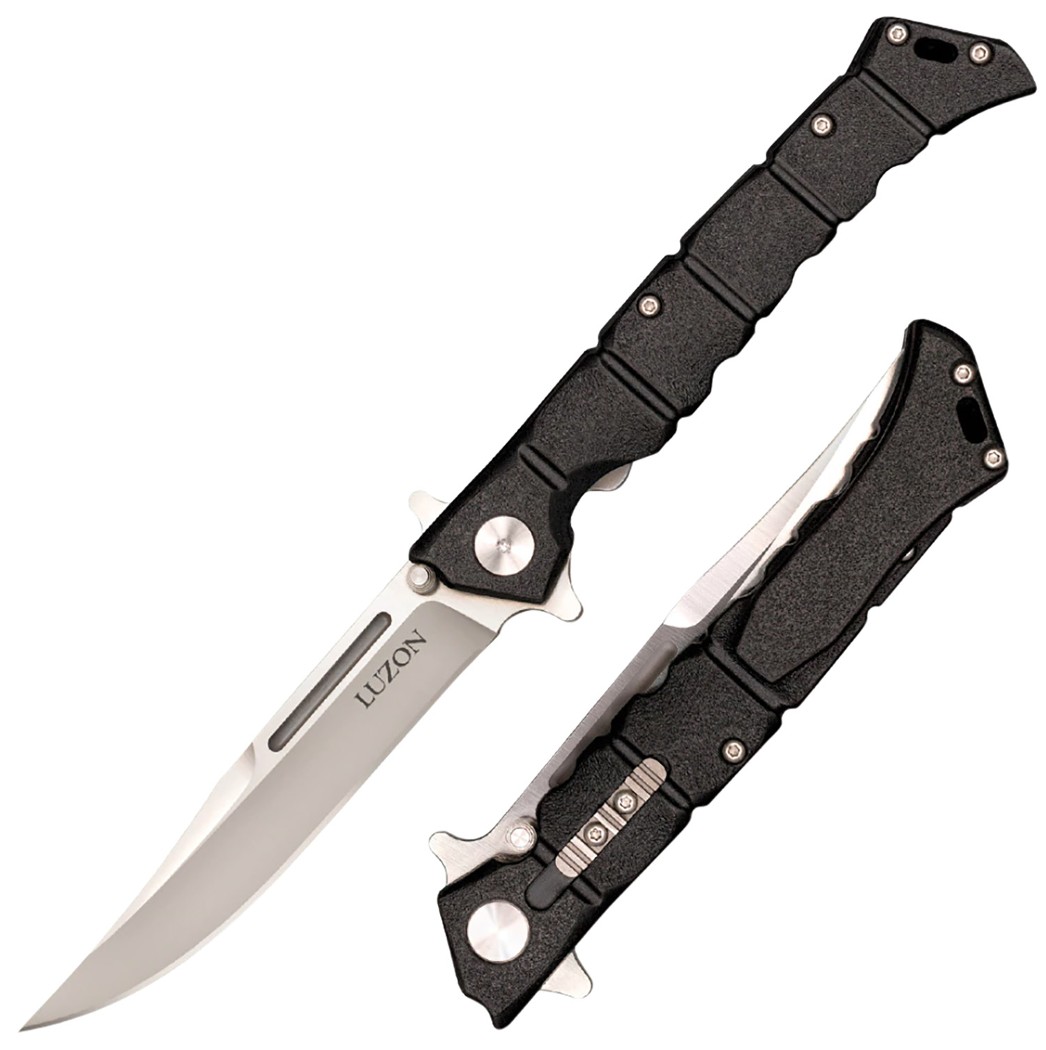 MED LUZON 9IN OVA 4IN BLDEMedium Luzon Folding Knife Weight: 3.5oz - Blade Thickness: 2.75mm - Blade Length: 4in - Blade Steel: 8Cr13MoV - Handle Length/Material: 5in GFN - Overall Length: 9in - Safety Switch / Plastic Pocket Cliph: 9in - Safety Switch / Plastic Pocket Clip