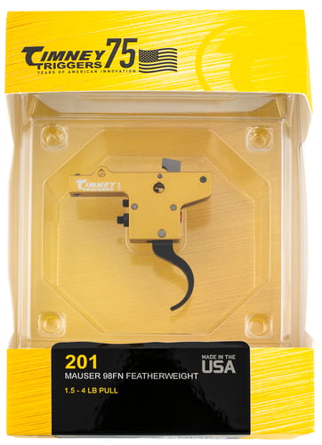 Timney Triggers 201 Featherweight  Curved Trigger with 3 lbs Draw Weight & Yellow/Black Finish for Mauser 98FN