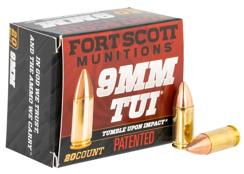 Fort Scott Munitions 9MM080SCV Tumble Upon Impact (TUI)  9mm Luger 80 gr Solid Copper Spun 20 Per Box/ 25 Case