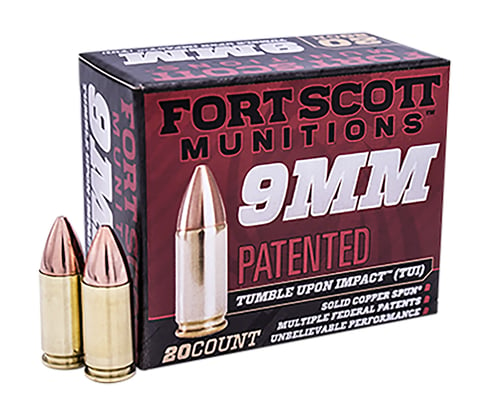 Fort Scott Munitions 9MM080SCVNIC Tumble Upon Impact (TUI)  9mm Luger 80 gr Solid Copper Spun 20 Per Box/ 25 Case