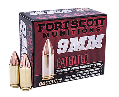 Fort Scott Munitions 9MM115SCVTPD Tumble Upon Impact (TUI)  9mm Luger 115 gr Solid Copper Spun 20 Per Box/ 25 Case *TPD-9 Coated