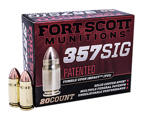 Fort Scott Munitions 357SIG095SCV Tumble Upon Impact (TUI)  357 Sig 95 gr Solid Copper Spun 20 Per Box/ 25 Case