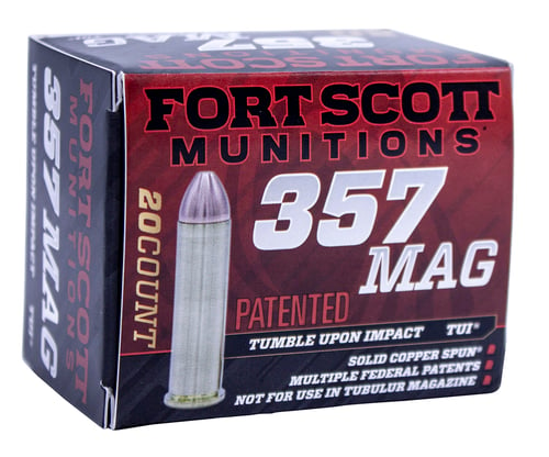 Fort Scott Munitions 357MAG125SCV Tumble Upon Impact (TUI)  357 Mag 125 gr Solid Copper Spun 20 Per Box/ 25 Case
