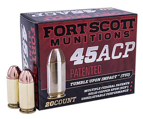 Fort Scott Munitions 450180SCV Tumble Upon Impact (TUI)  45 ACP 180 gr Solid Copper Spun 20 Per Box/ 25 Case