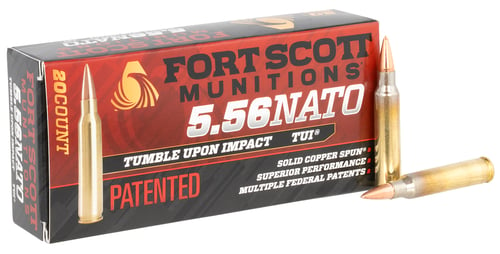 Fort Scott Munitions 556055SCV Tumble Upon Impact (TUI)  5.56x45mm NATO 55 gr Solid Copper Spun 20 Per Box/ 25 Case