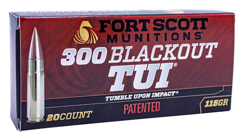 Fort Scott Munitions 300115SCV Tumble Upon Impact (TUI)  300 Blackout 115 gr Solid Copper Spun 20 Per Box/ 25 Case