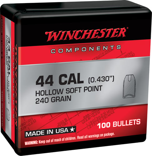 Winchester Ammo  Centerfire Handgun Reloading 44 Mag .430 240 gr Hollow Soft Point Notched 100 Per Box