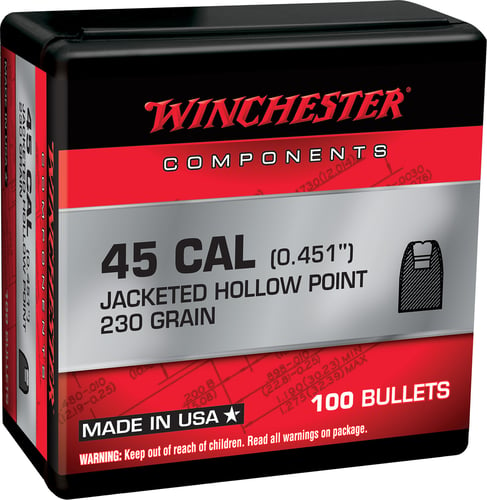 Winchester Ammo WB45HP230X Centerfire Handgun Reloading 45 Cal .451 230 gr Jacket Hollow Point 100 Per Box/ 10 Case