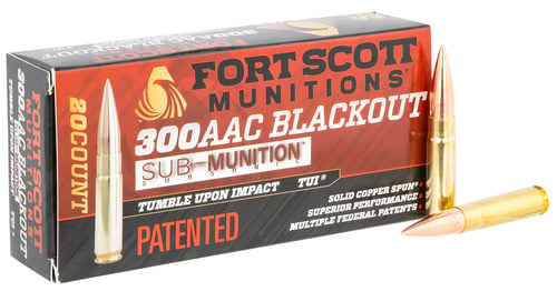 Fort Scott Munitions 300190SCVSS Tumble Upon Impact (TUI) Rifle 300 Blackout 190 gr Solid Copper Spun 20 Per Box/ 25 Case