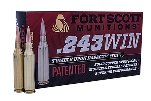 Fort Scott Munitions 243070SCV Tumble Upon Impact (TUI) Rifle 243 Win 70 gr Solid Copper Spun 20 Per Box/ 10 Case