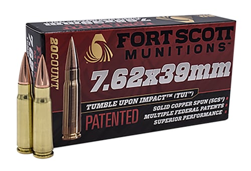 Fort Scott Munitions 762X39117SCV Tumble Upon Impact (TUI) Rifle 7.62x39mm 117 gr Solid Copper Spun 20 Per Box/ 10 Case