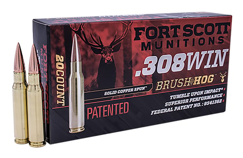Fort Scott Munitions 308168SCV Tumble Upon Impact (TUI) Brush Hog 308 Win 168 gr Solid Copper Spun 20 Per Box/ 10 Case