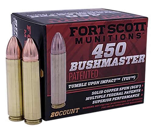 Fort Scott Munitions 450BM250SCV Tumble Upon Impact (TUI) Rifle 450 Bushmaster 250 gr Solid Copper Spun 20 Per Box/ 10 Case