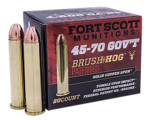 Fort Scott Munitions 4570300SCV1 Tumble Upon Impact (TUI) Brush Hog 45-70 Gov 300 gr Solid Copper Spun 20 Per Box/ 10 Cs