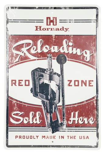Hornady 99130 Reloading Red Zone Tin Sign Red White Black Tin 12