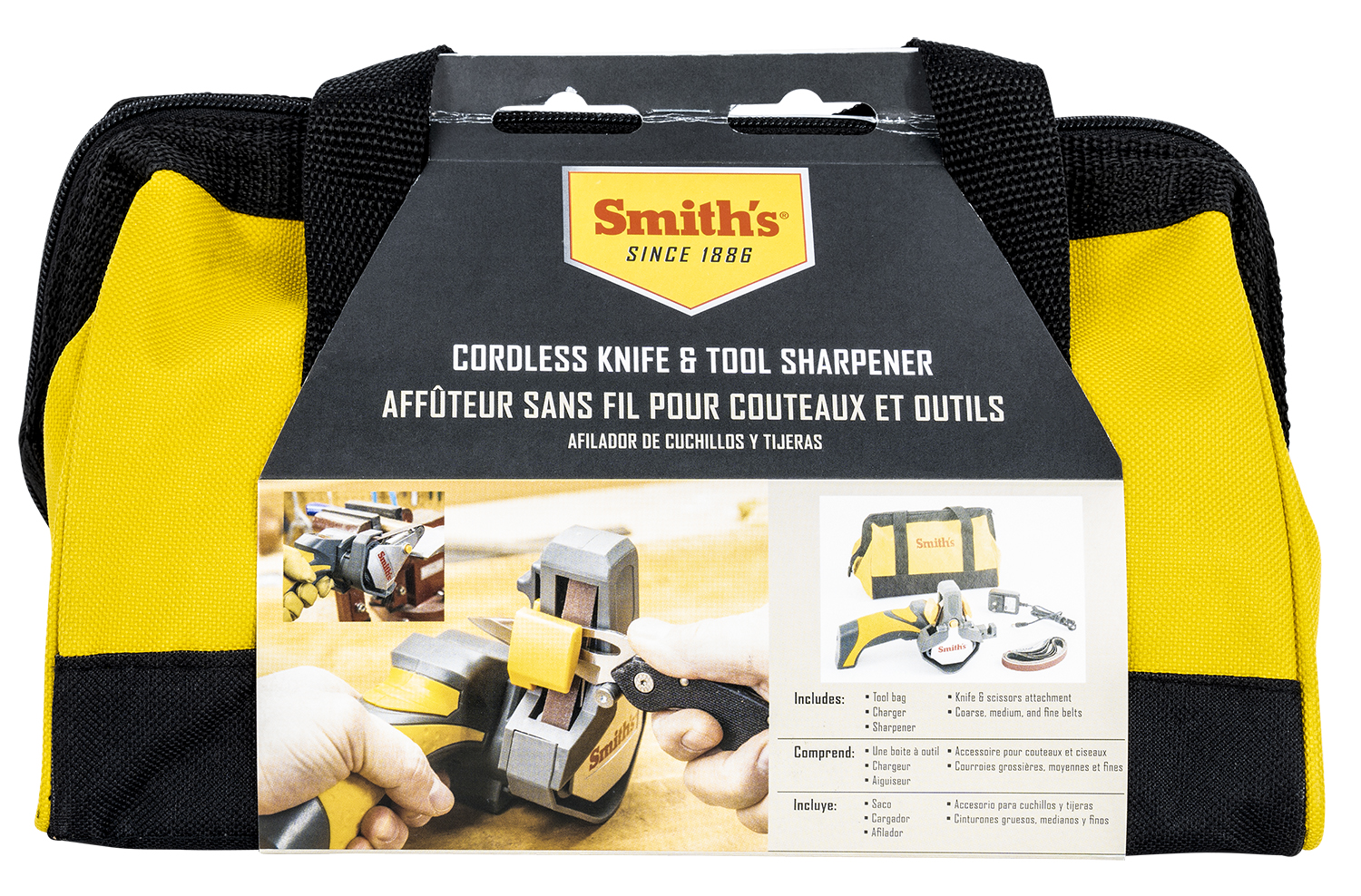 Smiths Products 50969 Knife & Tool Sharpener Cordless Hand Held Fine/Medium/Coarse Ceramic Sharpener Gray/Yellow