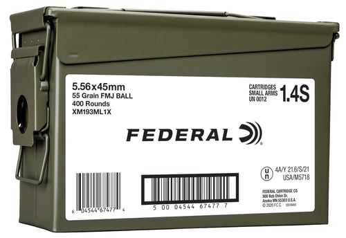 Federal XM193ML1X American Eagle  5.56x45mm NATO 55 gr Full Metal Jacket Boat-Tail (FMJBT) 400 Bx/ 1 Cs (Sold by Case)
