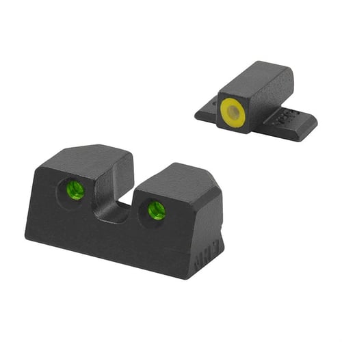 Meprolight USA 401103121 Hyper-Bright  Black | Green Tritium with Yellow Phosphorescent Outline Front Sight Green Tritium with Black Outline Rear Sight Set