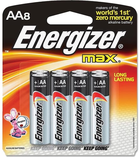 Energizer E91MP8 AA Max Silver 1.5V Alkaline, Qty (8) Single Pack